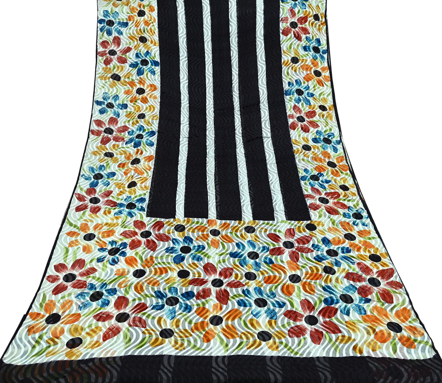 Indian Vintage Sari Black & White 100% Pure Chiffon Silk Woven Brasso Printed Sarees Sewing 5yd Craft Soft Dress Designing for Crafting