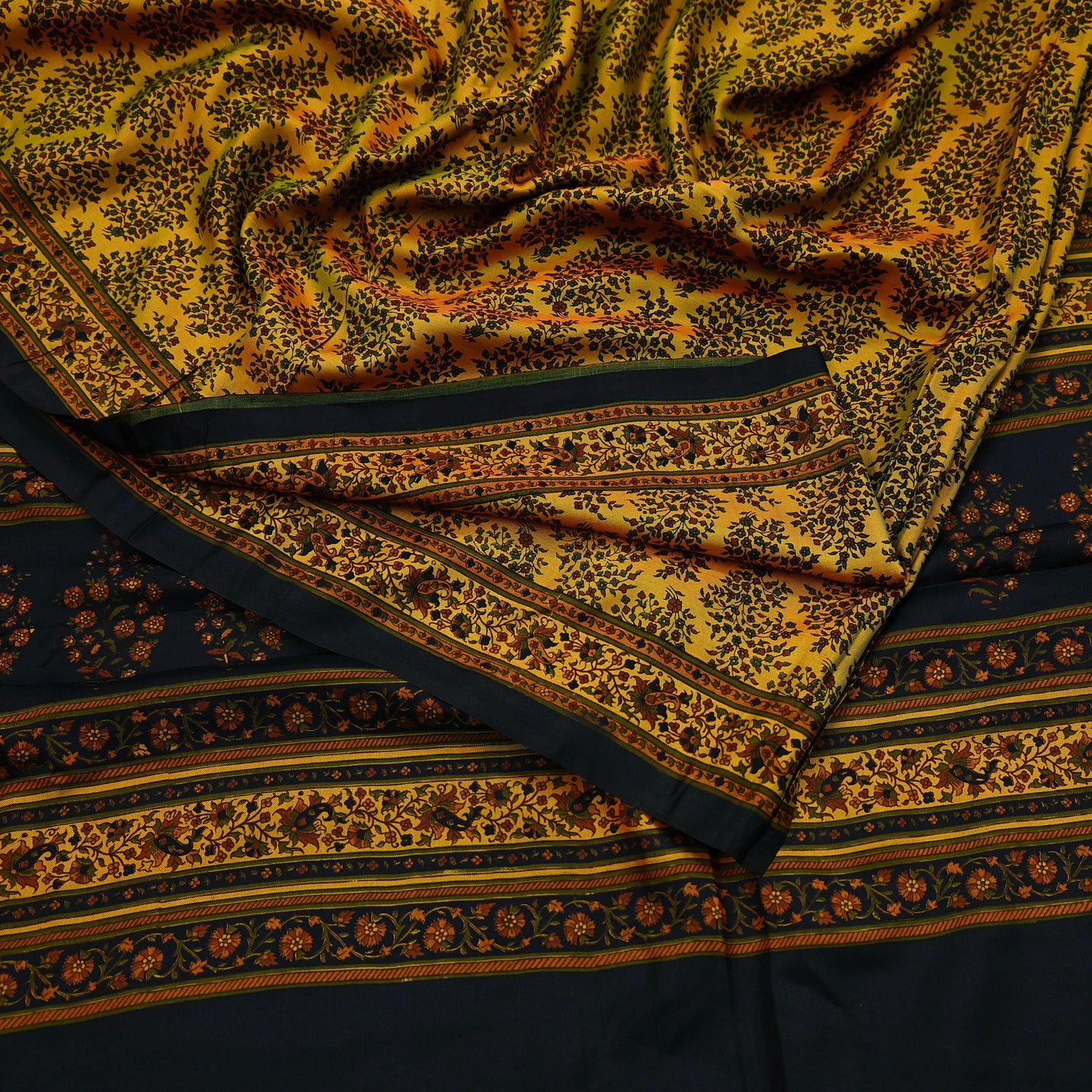 Indian Vintage Sari Black Printed Pure Silk Sarees Craft Fabric 6yd Sewing Floral Soft Dress Designing  for Crafting Quilting Upcycle Wrap