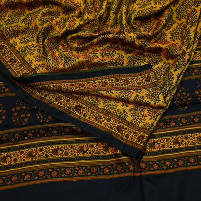 Indian Vintage Sari Black Printed Pure Silk Sarees Craft Fabric 6yd Sewing Floral Soft Dress Designing  for Crafting Quilting Upcycle Wrap