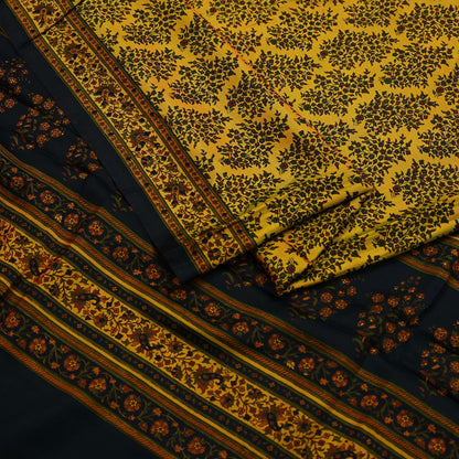 Indian Vintage Sari Black Printed Pure Silk Sarees Craft Fabric 6yd Sewing Floral Soft Dress Designing  for Crafting Quilting Upcycle Wrap