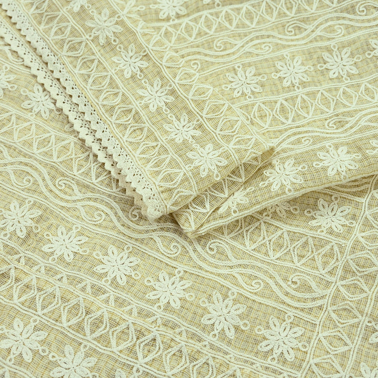 Indian Vintage Beige Dupatta Long Stole Pure Cotton Hand Embroidered Scarves Veil Scarf Wrap