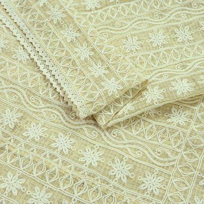 Indian Vintage Beige Dupatta Long Stole Pure Cotton Hand Embroidered Scarves Veil Scarf Wrap