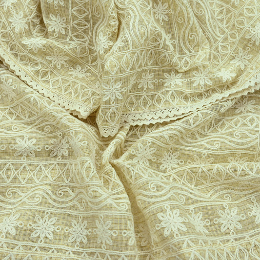Indian Vintage Beige Dupatta Long Stole Pure Cotton Hand Embroidered Scarves Veil Scarf Wrap