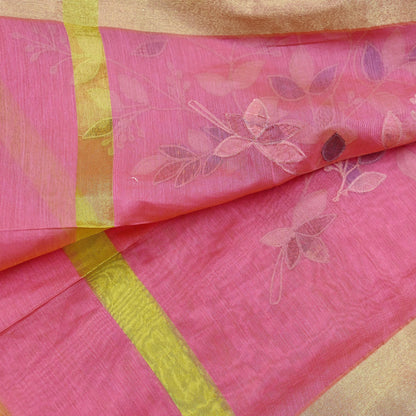 Indian Vintage Pink Dupatta Organza Long Stole Hand Embroidered Scarves Veil Soft Floral Design Wrap Boho Party wear