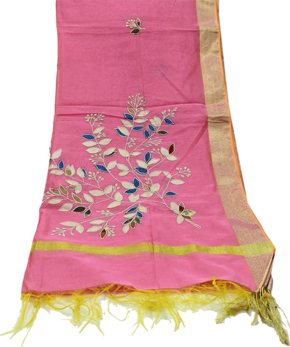 Indian Vintage Pink Dupatta Organza Long Stole Hand Embroidered Scarves Veil Soft Floral Design Wrap Boho Party wear