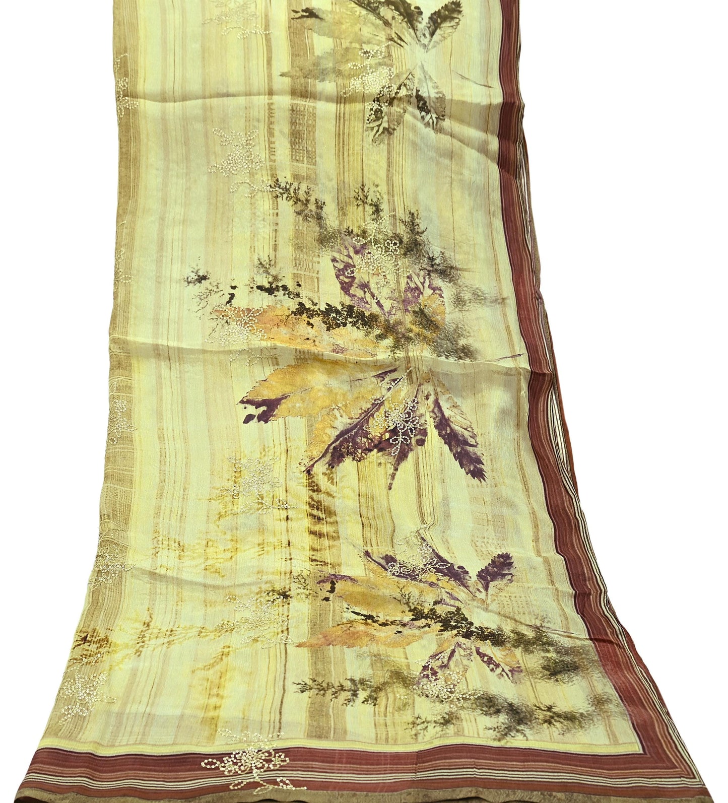 Women Indian Vintage Dupatta Green & beige Long Stole Pure silk Digital Printed Dupatta Veil Scarves soft Boho Wrap Dressmaking Floral