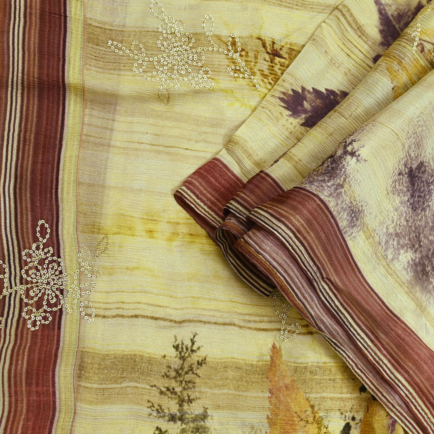 Women Indian Vintage Dupatta Green & beige Long Stole Pure silk Digital Printed Dupatta Veil Scarves soft Boho Wrap Dressmaking Floral