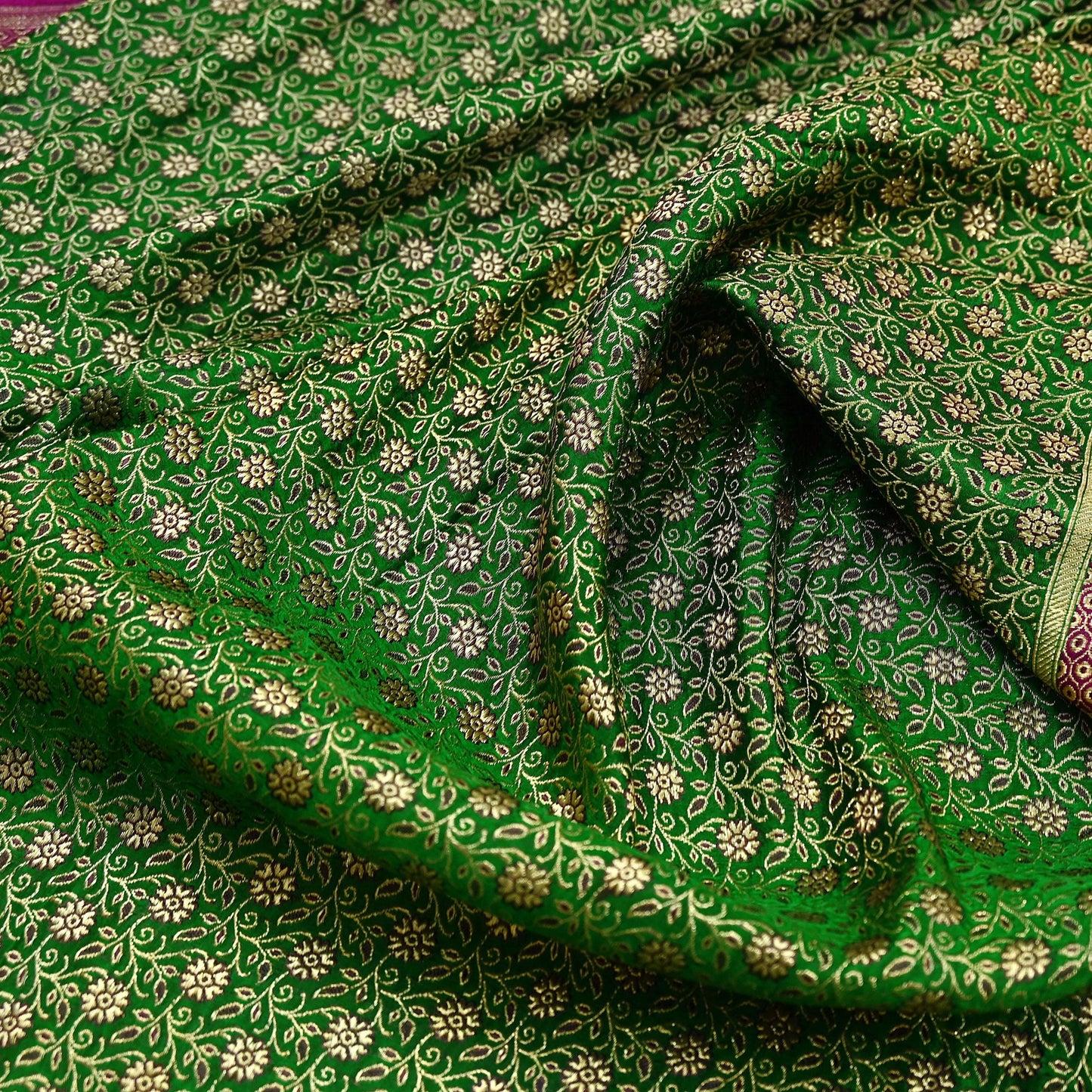 Indian Vintage Sari Green & Purple Heavy Wedding Pure Satin Silk Banarasi Brocade Saree Zari 5Yd Craft Fabric Ethnic Dress making Crafting