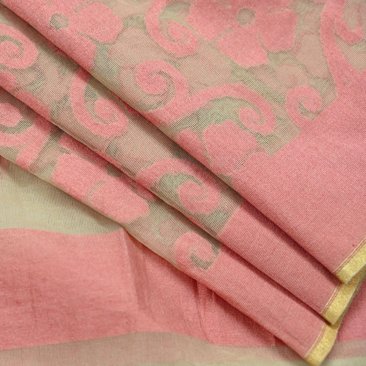 Indian Vintage Beige Dupatta Long Stole Chanderi Woven Scarves Veil Scarf Wrap Hippie Boho Soft Floral Fringes