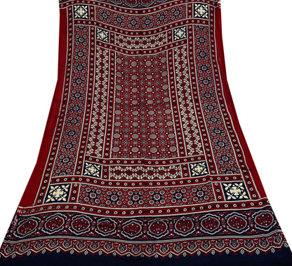 Indian Vintage Dupatta Maroon & Blue Long Stole Printed Hijab Blend Cotton Scarves Veil Soft Wrap Boho