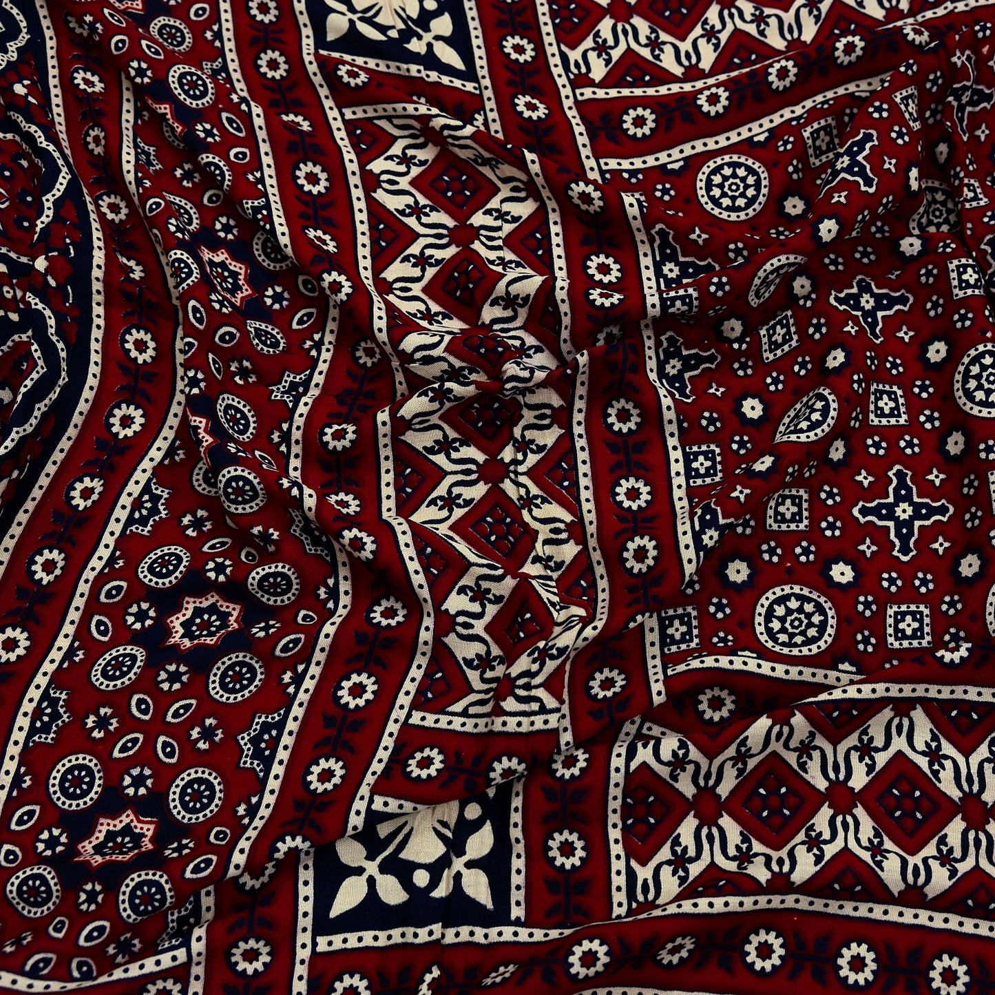 Indian Vintage Dupatta Maroon & Blue Long Stole Printed Hijab Blend Cotton Scarves Veil Soft Wrap Boho