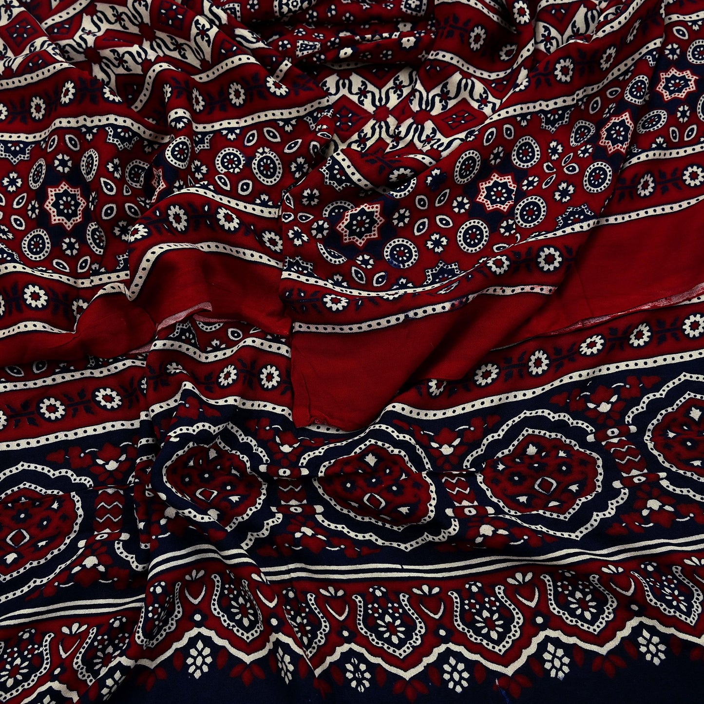 Indian Vintage Dupatta Maroon & Blue Long Stole Printed Hijab Blend Cotton Scarves Veil Soft Wrap Boho