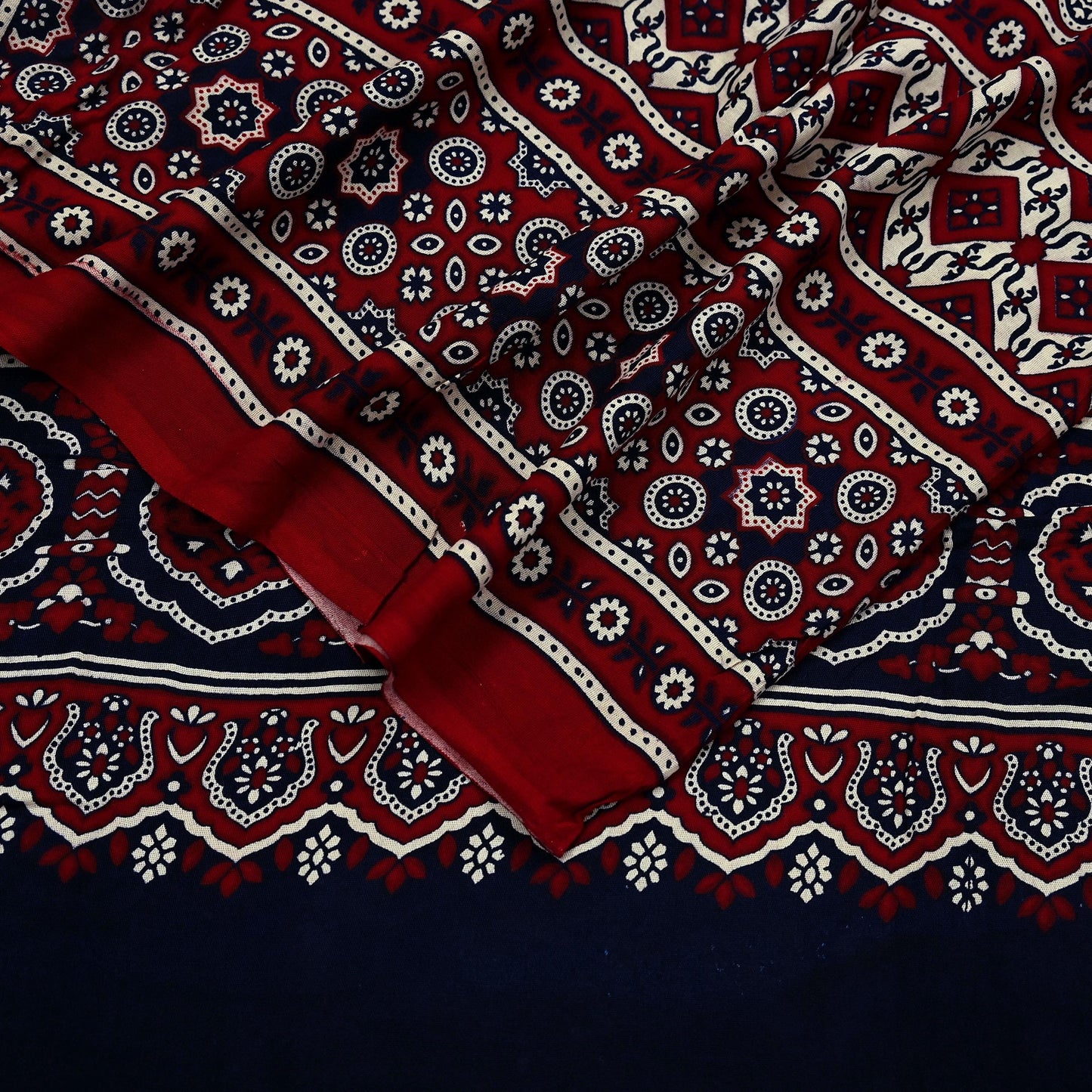 Indian Vintage Dupatta Maroon & Blue Long Stole Printed Hijab Blend Cotton Scarves Veil Soft Wrap Boho