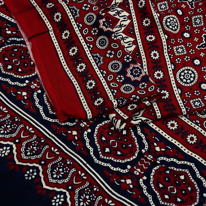 Indian Vintage Dupatta Maroon & Blue Long Stole Printed Hijab Blend Cotton Scarves Veil Soft Wrap Boho