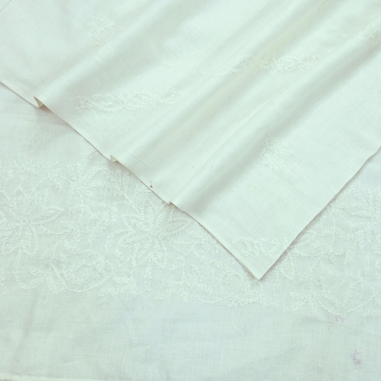 Indian Vintage White Dupatta Long Stole Pure Cotton Hand Embroidered Kantha Scarves Veil Scarf Wrap