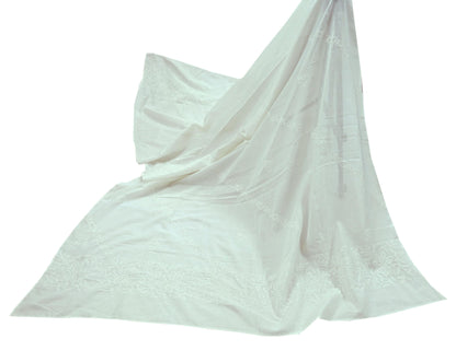 Indian Vintage White Dupatta Long Stole Pure Cotton Hand Embroidered Kantha Scarves Veil Scarf Wrap