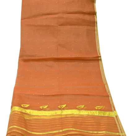 Indian Vintage Dupatta Orange Pure Organza Silk Long Stole Hand Woven Scarves Veil Zari Sequins