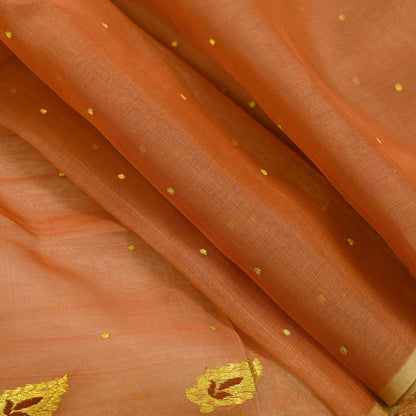 Indian Vintage Dupatta Orange Pure Organza Silk Long Stole Hand Woven Scarves Veil Zari Sequins