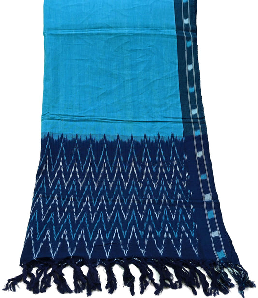 Indian Vintage Dupatta Blue Long Stole Hand woven Sambalpuri Ikat Hijab Pure Cotton Scarves Veil