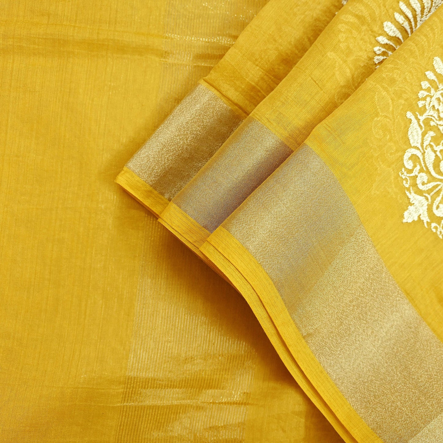 Indian Vintage Mustard Dupatta Long Stole Chanderi Woven Scarves Veil Scarf Wrap Hippie Boho Soft Floral Fringes
