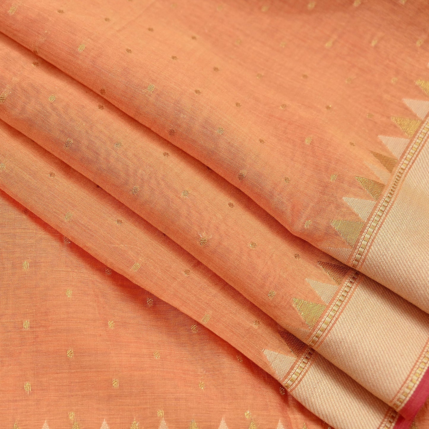 Indian Vintage Dupatta Peach Long Stole Woven Pure Chanderi Cotton Scarves Veil Golden Zari Soft Stripes Design