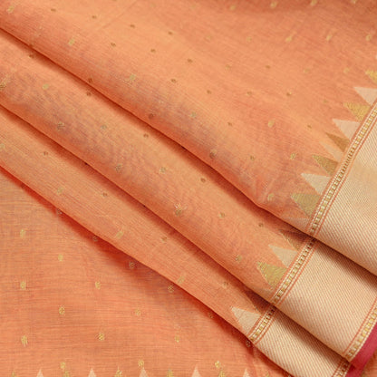 Indian Vintage Dupatta Peach Long Stole Woven Pure Chanderi Cotton Scarves Veil Golden Zari Soft Stripes Design