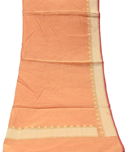Indian Vintage Dupatta Peach Long Stole Woven Pure Chanderi Cotton Scarves Veil Golden Zari Soft Stripes Design