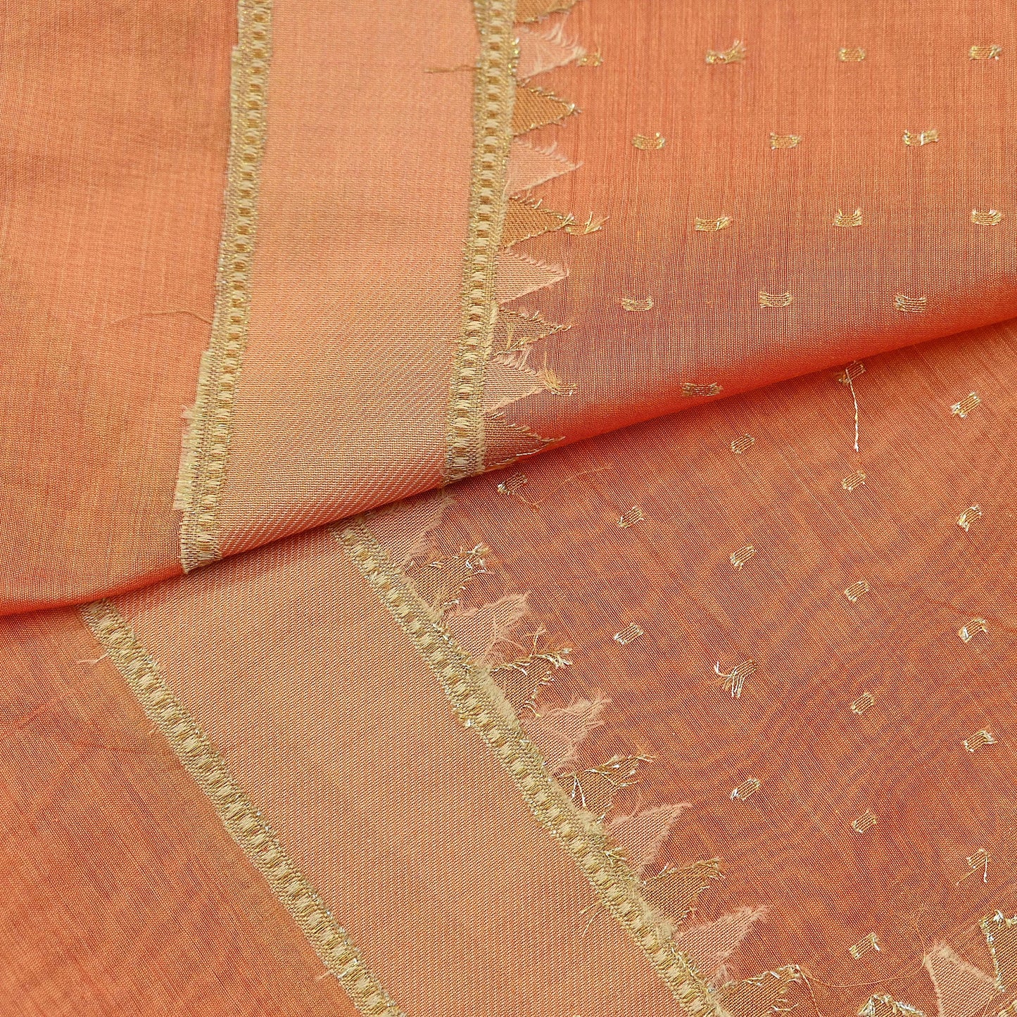Indian Vintage Dupatta Peach Long Stole Woven Pure Chanderi Cotton Scarves Veil Golden Zari Soft Stripes Design
