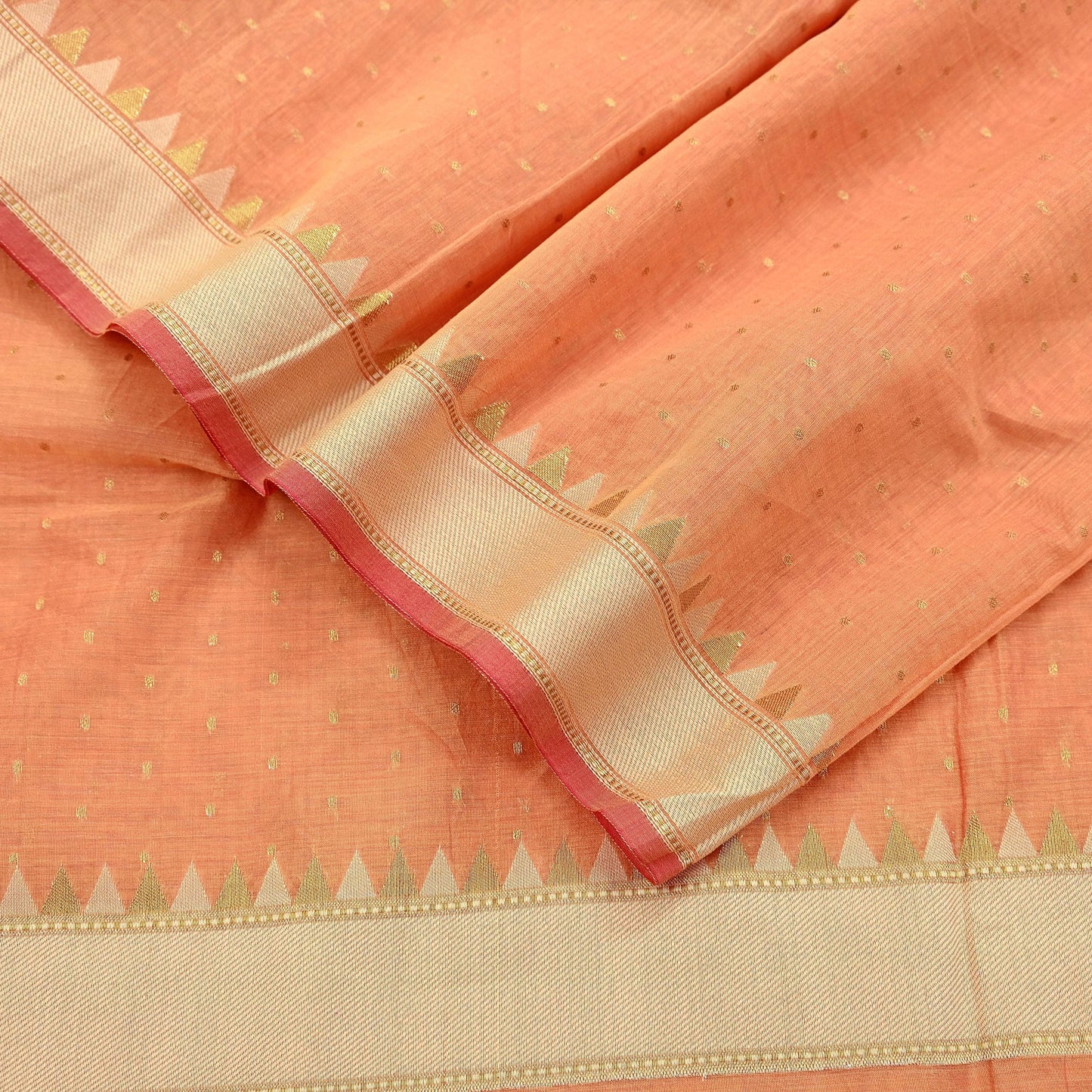Indian Vintage Dupatta Peach Long Stole Woven Pure Chanderi Cotton Scarves Veil Golden Zari Soft Stripes Design