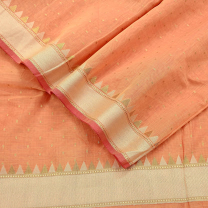Indian Vintage Dupatta Peach Long Stole Woven Pure Chanderi Cotton Scarves Veil Golden Zari Soft Stripes Design