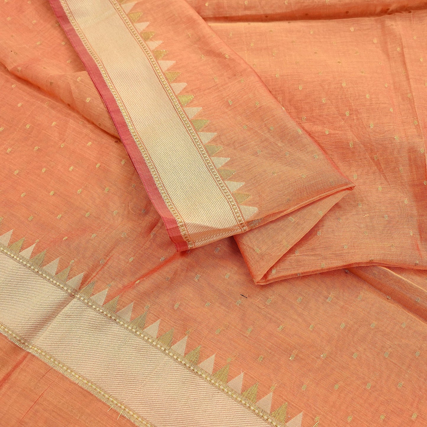 Indian Vintage Dupatta Peach Long Stole Woven Pure Chanderi Cotton Scarves Veil Golden Zari Soft Stripes Design