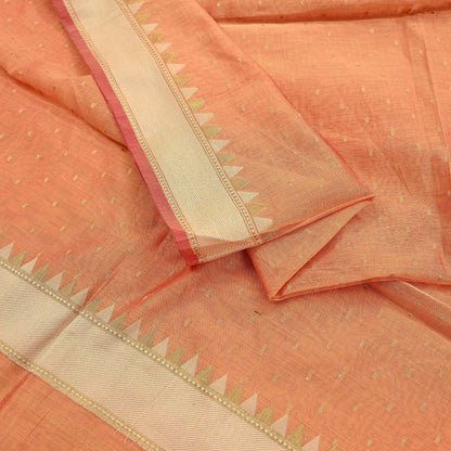 Indian Vintage Dupatta Peach Long Stole Woven Pure Chanderi Cotton Scarves Veil Golden Zari Soft Stripes Design