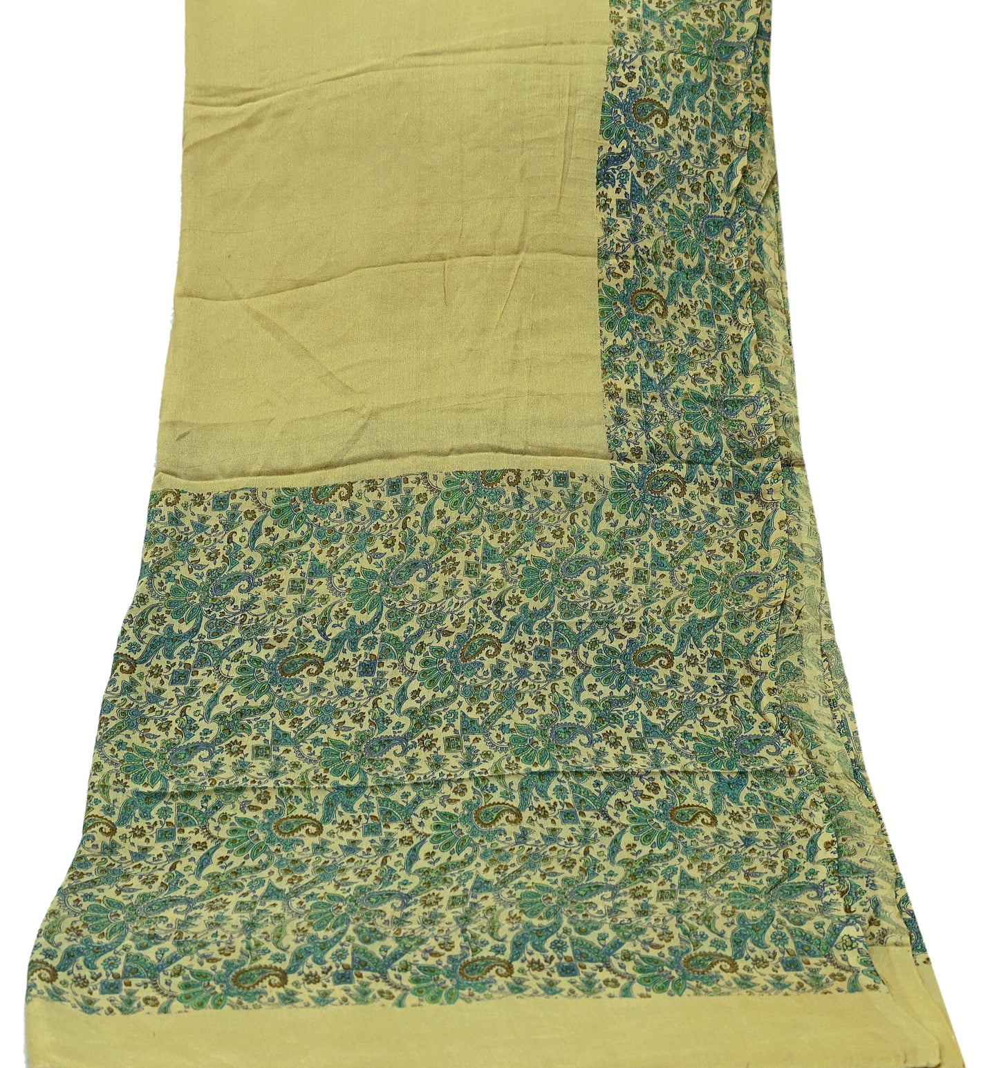Women Indian Vintage Dupatta Beige Long Stole Pure silk Printed Dupatta Veil Scarves soft Boho Wrap Dressmaking Floral Design