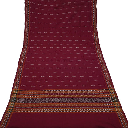 Indian Vintage Dupatta Maroon Long Stole Hand woven Sambalpuri Ikat Hijab Pure Cotton Scarves Veil