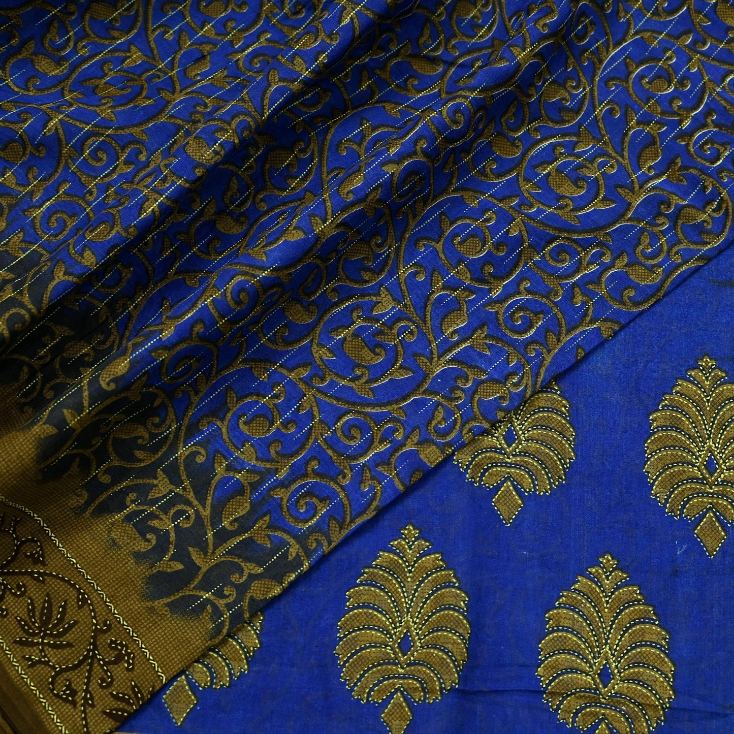 Indian Vintage Blue Sarees Printed Pure Cotton Sari Craft Fabric 5Yd Soft Sewing Sarong Wrap Boho Floral Dress Making Quilting