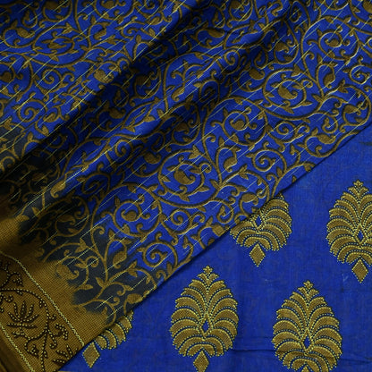 Indian Vintage Blue Sarees Printed Pure Cotton Sari Craft Fabric 5Yd Soft Sewing Sarong Wrap Boho Floral Dress Making Quilting