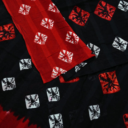 Indian Vintage Sari Red & Black Bandhani Printed 100% Pure Cotton Saree Craft Fabric 5Yd Sewing Sarong Wrap Boho Floral