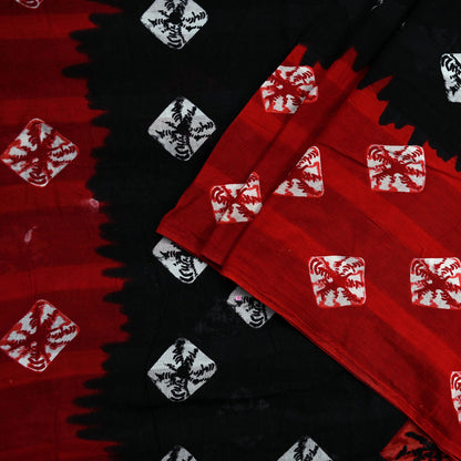 Indian Vintage Sari Red & Black Bandhani Printed 100% Pure Cotton Saree Craft Fabric 5Yd Sewing Sarong Wrap Boho Floral