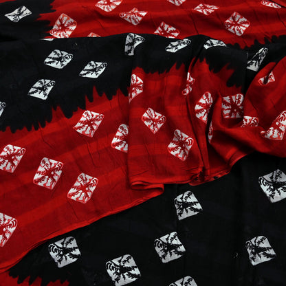 Indian Vintage Sari Red & Black Bandhani Printed 100% Pure Cotton Saree Craft Fabric 5Yd Sewing Sarong Wrap Boho Floral