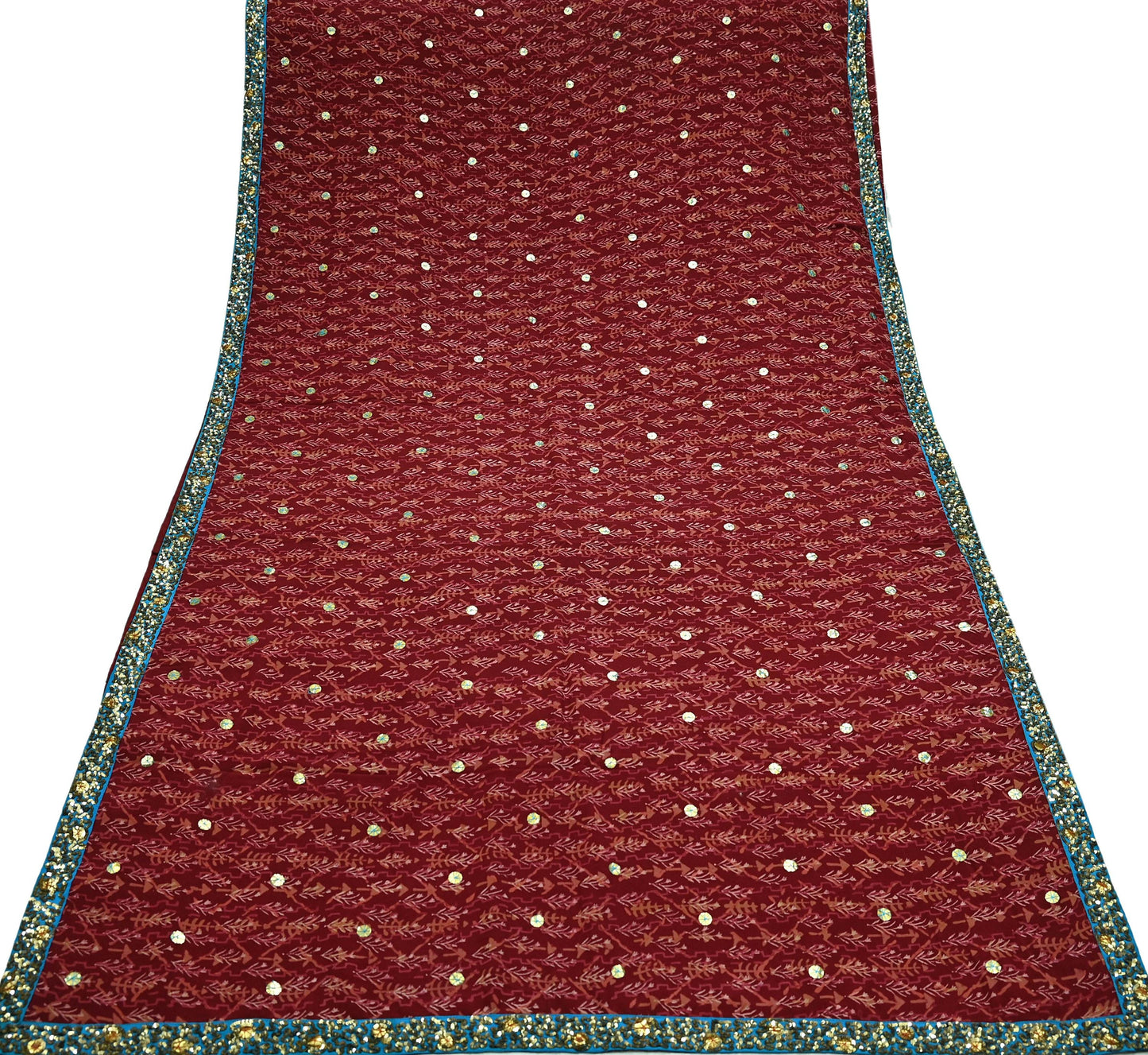 Indian Vintage Sari Maroon Pure Crepe Silk Hand Embroidered Saree 5yd Sewing Floral Craft Sequins Dress making Crafting Quilting