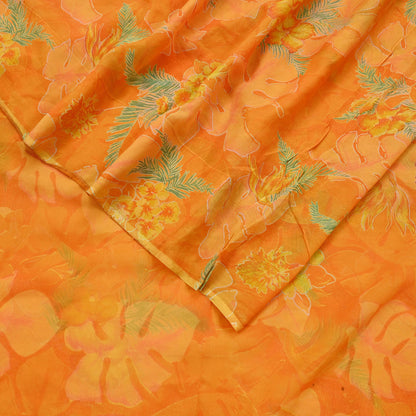 Indian Vintage Sari Orange Pure Chiffon Silk Printed Sarees 5Yd Craft Fabric Sewing Soft Light Sari Dress Making Quilting For Crating
