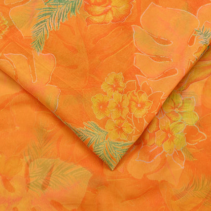 Indian Vintage Sari Orange Pure Chiffon Silk Printed Sarees 5Yd Craft Fabric Sewing Soft Light Sari Dress Making Quilting For Crating