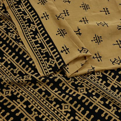 Indian Vintage Sari Pure Crepe Silk Mukesh Work Printed Saree 5yd Sewing Soft Craft Fabric Ethnic Dress making For Crafting Quilting