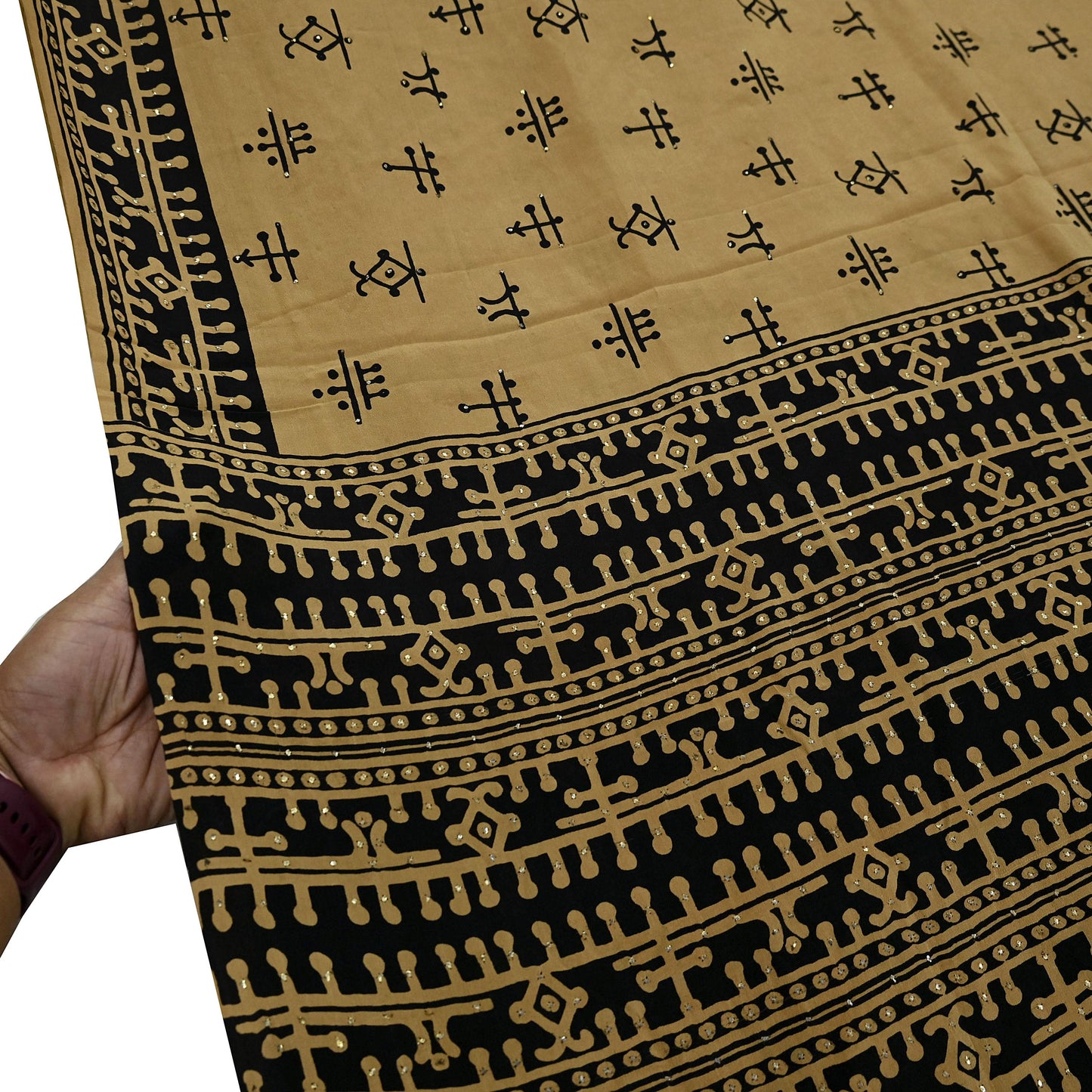 Indian Vintage Sari Pure Crepe Silk Mukesh Work Printed Saree 5yd Sewing Soft Craft Fabric Ethnic Dress making For Crafting Quilting