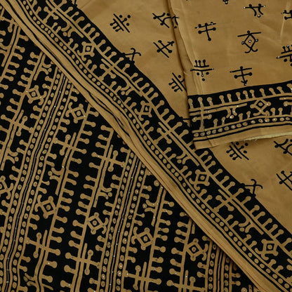Indian Vintage Sari Pure Crepe Silk Mukesh Work Printed Saree 5yd Sewing Soft Craft Fabric Ethnic Dress making For Crafting Quilting