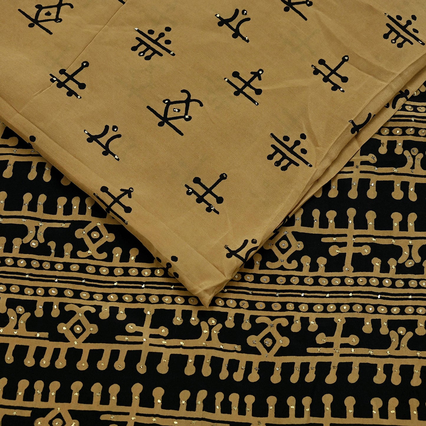 Indian Vintage Sari Pure Crepe Silk Mukesh Work Printed Saree 5yd Sewing Soft Craft Fabric Ethnic Dress making For Crafting Quilting