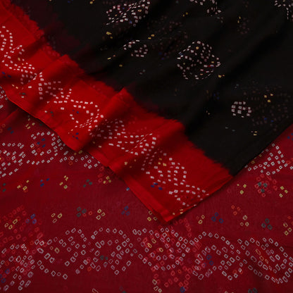 Women Vintage Red & black Saree Pure Georgette Silk Bandhani Printed Sari Craft Fabric Sewing 5Yard Soft Light Sari Dress Making Quilting