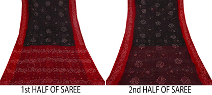 Women Vintage Red & black Saree Pure Georgette Silk Bandhani Printed Sari Craft Fabric Sewing 5Yard Soft Light Sari Dress Making Quilting