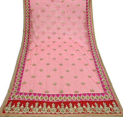 Indian Vintage Heavy Bridal Bright Red Dupatta Net Mesh Long Stole Hand Embroidered Scarves Silver Zardozi Dabka Zari Wedding veil hijab
