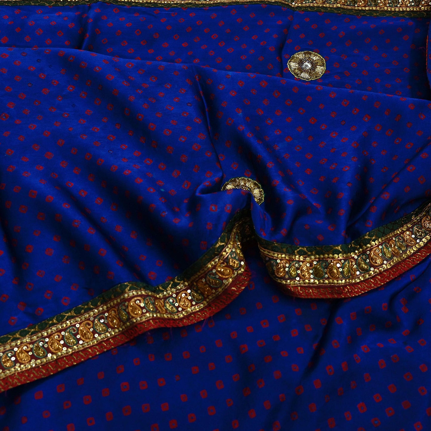 Indian Vintage Blue Saree Hand Embroidered Bandhani Printed Sari 100% Pure Satin Silk Indian Sari Fabric 5yard Soft Craft Fabric Beaded